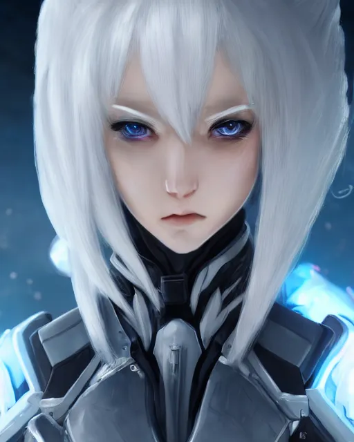 Image similar to perfect white haired girl, warframe armor, beautiful, dreamy, half asian, pretty face, blue eyes, detailed, windy weather, scifi platform, laboratory, experiment, 4 k, ultra realistic, epic lighting, cinematic, high detail, masterpiece, akihito tsukushi