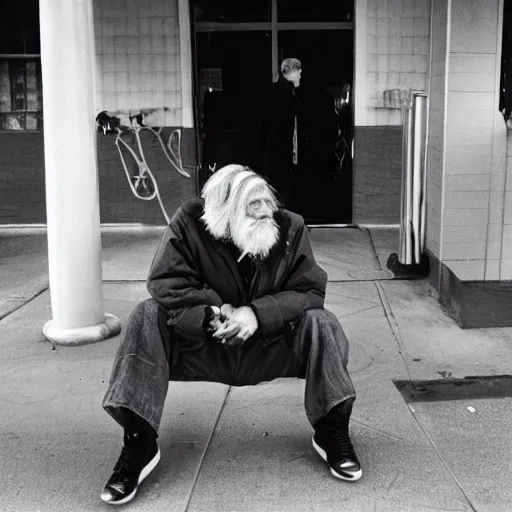 Image similar to Mitt Romney as a homeless man. CineStill