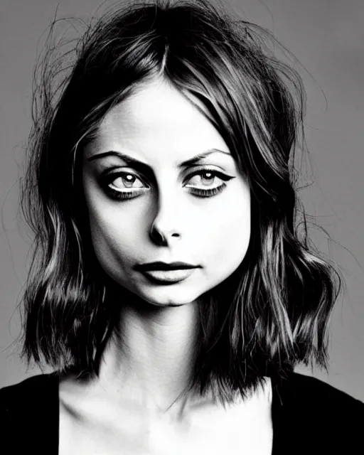 Image similar to style of richard avedon : : gorgeous willa holland : : evil witch, swirling black magic, black dress : : symmetrical face, symmetrical eyes : : full body pose : : gorgeous black hair : : magic lighting, low spacial lighting : :