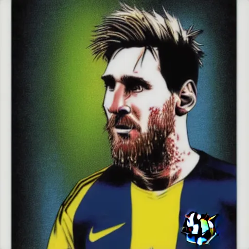 Prompt: messi, walking dead cover art, art by stephen bliss