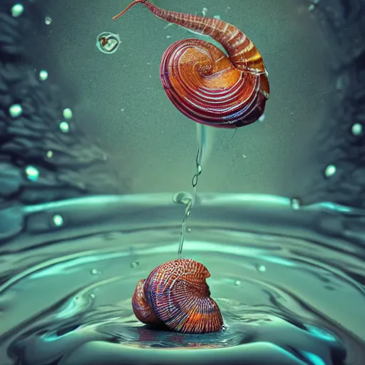 Prompt: snail with shell. made out of chrome. burning water. intricate artwork by Tooth Wu and wlop and beeple. psychedelic colors. octane render, cinematic, hyper realism, octane render, 8k, depth of field