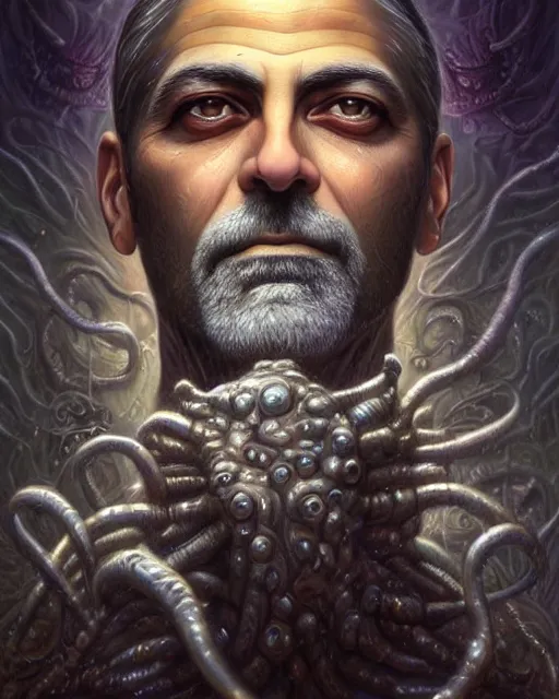 Image similar to lovecraft biopunk portrait of george clooney by tomasz alen kopera and peter mohrbacher.