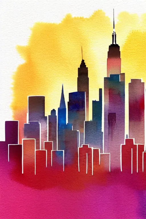 Image similar to minimalist watercolor art of new york skyline at sunset, illustration, vector art