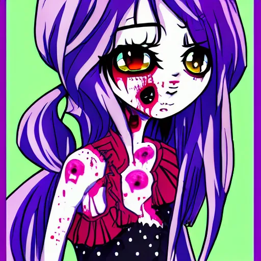Prompt: zombie anime girl | colorful | terrifying