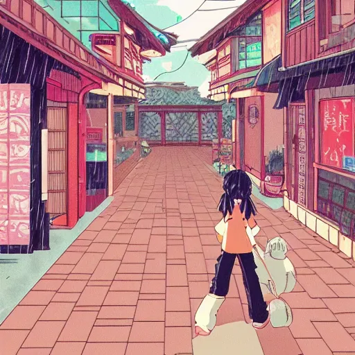 Image similar to pho, rainy day, anime, japan, ghibli, 9 0 s, retro style, aesthetic, chill, room