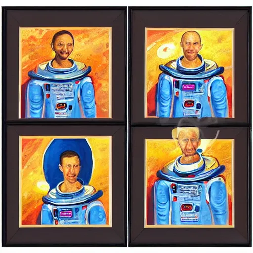 Prompt: set of painting, art noveau, astronauts, with a golden frame