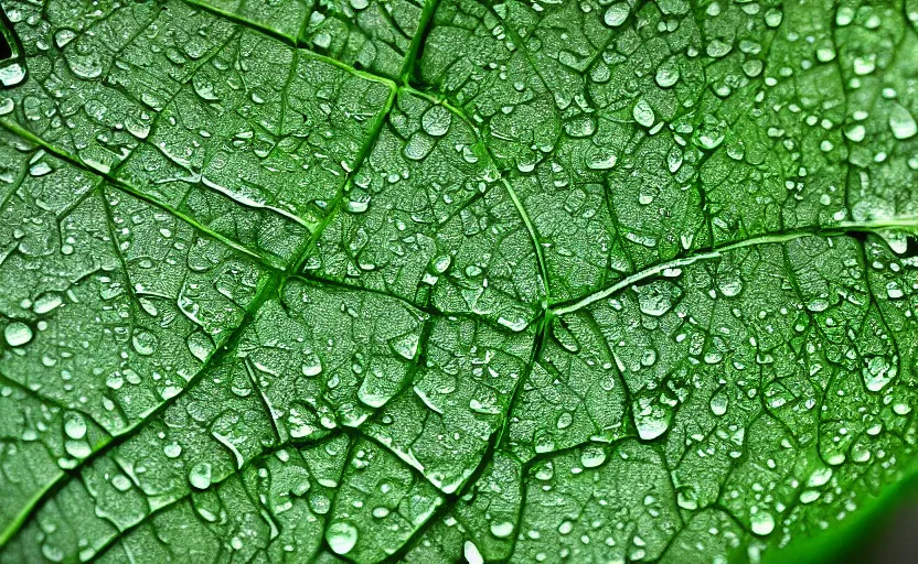 Image similar to zoom in of a tree leaf, highly detailed, water drops