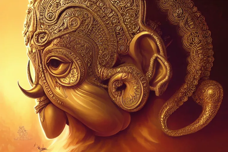 Image similar to rhodium ganesha, mandala, fantasy, intricate, elegant, highly detailed, digital painting, artstation, concept art, matte, sharp focus, illustration, art by artgerm and greg rutkowski and alphonse mucha