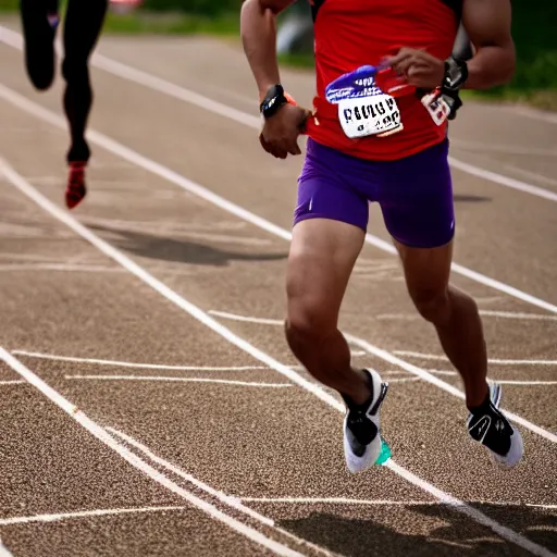 Image similar to stock photograph of an athletic runner holding a bible. Chased by mysterious monsters. Track and field event. DSLR Photography