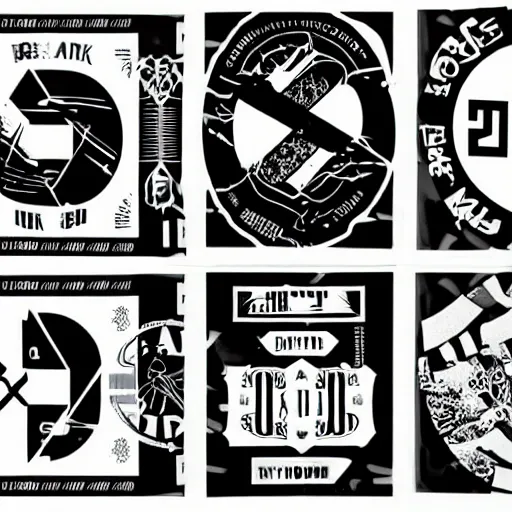 Image similar to black on white graphic design stickers in style of david rudnick, eric hu, acid, y 2 k