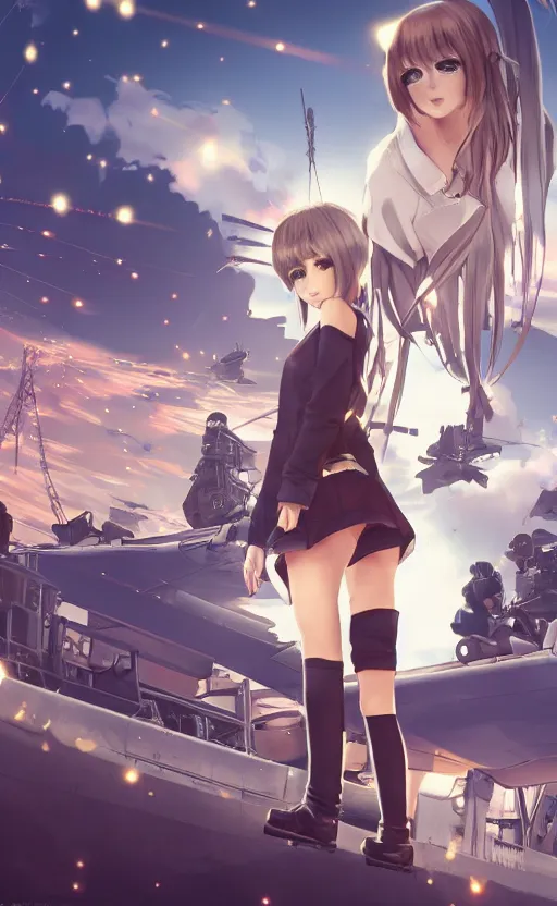 Prompt: anime style, gta 5, panoramic view of girl, searchlights in background, soldier clothing, short hair, hair down, symmetrical facial features, from arknights, hyper realistic, navy flags, extreme detail, detailed drawing, trending artstation, hd, blue eyes, realistic lighting, by alphonse mucha, greg rutkowski, sharp focus, backlit