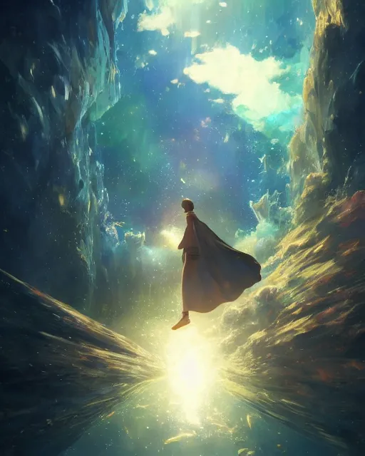 Prompt: descending quran from the nebula cloud, key visual, ambient lighting, highly detailed, digital painting, artstation, concept art, sharp focus, by makoto shinkai and akihiko yoshida and hidari and wlop and greg rutkowski