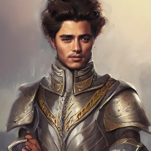 Prompt: renaissance peruvian prince, riccardo scamarcio, art by artgerm and greg rutkowski and magali villeneuve, intricate renaissance armor, portrait, highly detailed, digital painting, trending on artstation, concept art, sharp focus, illustration