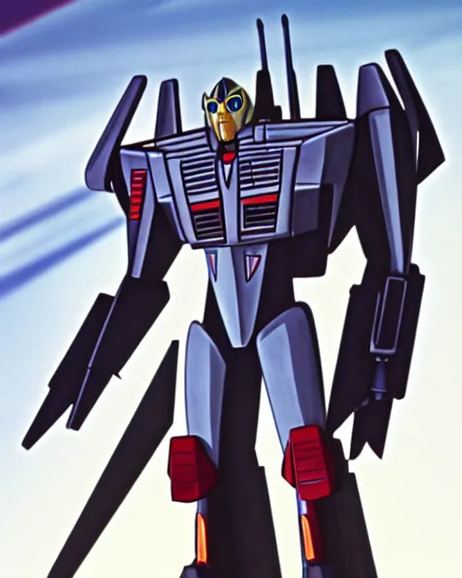 Image similar to a portrait of starscream, in the style of transformers ( 1 9 8 4 ), animated cartoon series, sharp details, toei animation studio, 5 k.