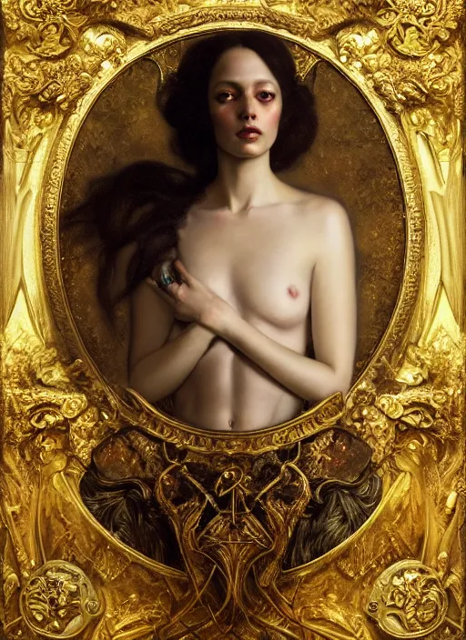 Image similar to highly detailed oil painting | very intricate | cinematic lighting | award - winning | occult magick fashion by alexander mcqueen | by roberto ferri, by tom bagshaw, by j. c. leyendecker and klimt, american romanticism, by austin osman spare, artstation, cgsociety, official art, octane