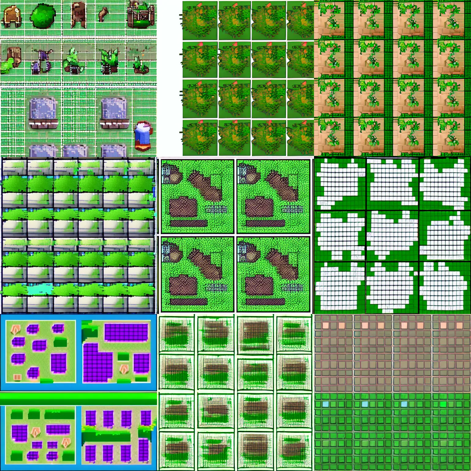 Prompt: sprite sheet, game grass tiles, 64x64, , night and day