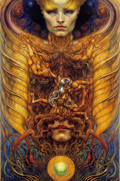 Image similar to Divine Chaos Engine by Karol Bak, Jean Delville, William Blake, Gustav Klimt, and Vincent Van Gogh, symbolist, visionary