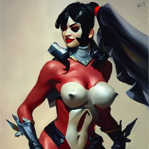 Image similar to greg manchess portrait painting of partially armored vampirella as overwatch character, medium shot, asymmetrical, profile picture, organic painting, sunny day, matte painting, bold shapes, hard edges, street art, trending on artstation, by huang guangjian and gil elvgren and sachin teng