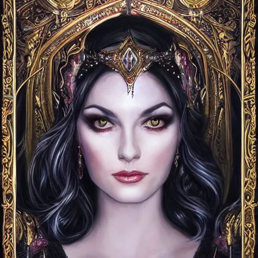 Prompt: An extremely ornate portrait of a Liliana Vess, ultradetailed, intricate, elegant, digital art painting, smooth, sharp focus, magazine art cover illustration, regal, award winning picture, extremely detailed masterpiece, sense of awe, featured on Artstation, Artgerm, magic the gathering, mtg, D&D, dungeons and dragons,8K detail post-processing