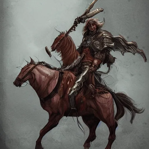 Image similar to epic wizard riding a horse into the gates of hell, holding a shotgun, realistic concept art