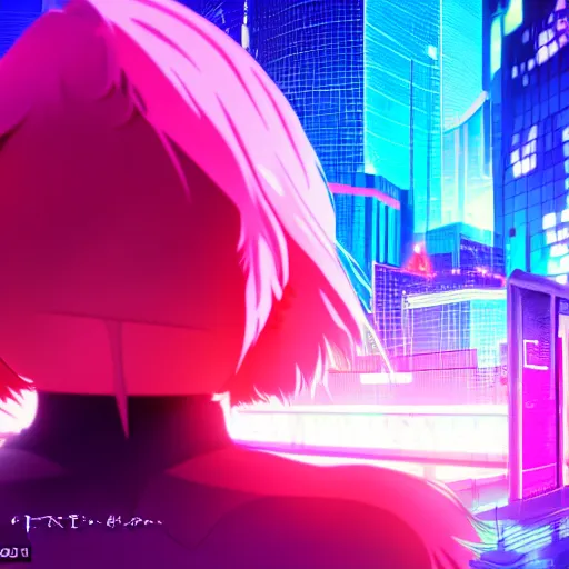Prompt: anime girl in a synthwave city, center focus, neon tokyo, 4 k