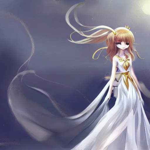 Image similar to royal anime girl wearing white and golden dress , digital painting , artstation , devian art , 4k , HD , digital art