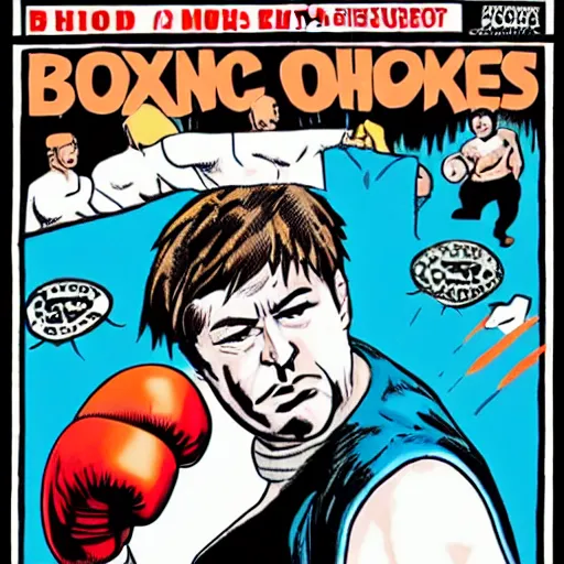 Prompt: bill hicks punching the camera wearing boxing gloves in comic book style