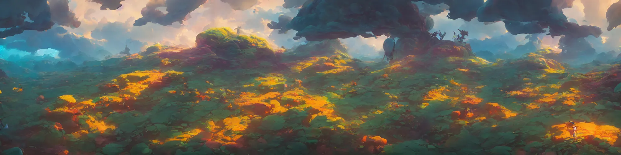 Image similar to 3 6 0 panoramic dynamics matte painting acrylic blur oil wonderland yoshi kurbi dofus, hight contrast,, behance hd by jesper ejsing, by rhads, makoto shinkai and lois van baarle, ilya kuvshinov, rossdraws global illumination