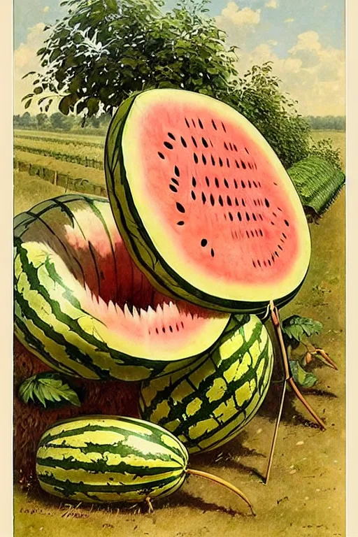 Image similar to ( ( ( ( ( 1 9 5 0 s watermelon farm poster. muted colors. ) ) ) ) ) by jean - baptiste monge!!!!!!!!!!!!!!!!!!!!!!!!!!!!!!