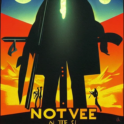 Image similar to movie poster of menacing figure with a cleaver standing in the middle of a road, night, large moon in the sky, by drew struzan