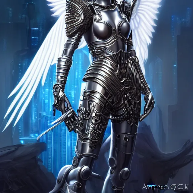 Image similar to beautiful!! futuristic cyberpunk angel warrior with ornate slick pearl armor and robes artgerm anne stokes highly detailed 8 k hdr smooth sharp focus high resolution award - winning photo photorealistic