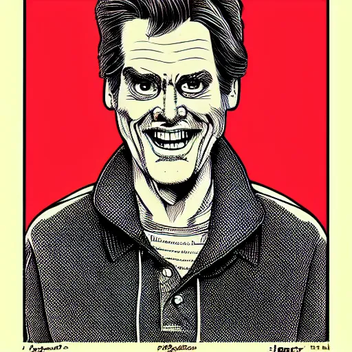 Prompt: a portrait of Jim Carey drawn by Robert Crumb