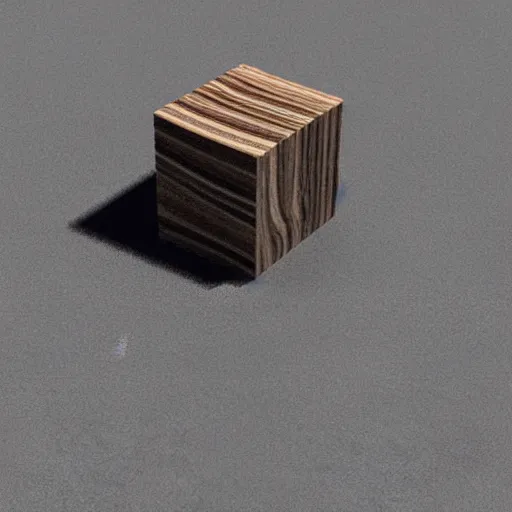 Prompt: 3 d render of a wooden cube on a marble table