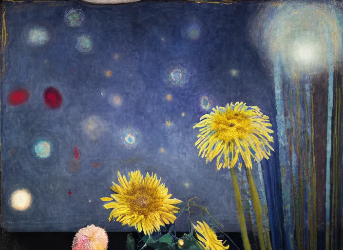 Image similar to night sky full of flowers, vincent lefevre and pat steir and hilma af klint, psychological, photorealistic, dripping paint, washy brush, rendered in octane, altermodern, masterpiece