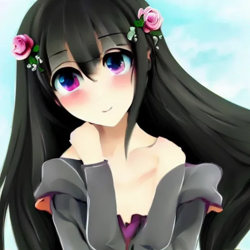 Prompt: beautiful pretty pure kawaii cute lovely innocent elegant hot nice sweet girly feminine long black hair anime girl ,