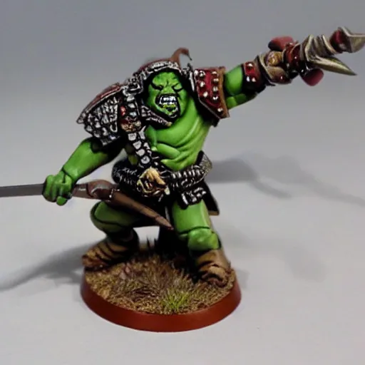 Image similar to warhammer fantasy battle, orc warrior with spear and shield