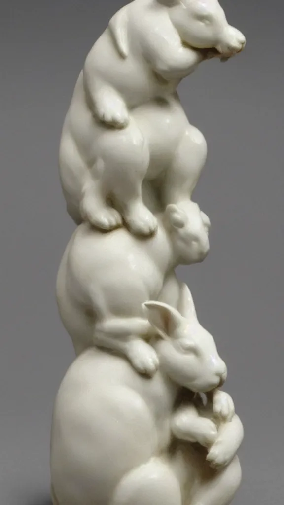 Image similar to a porcelain rabbit statue smoking a japanese kiseru painted by john singer sargent
