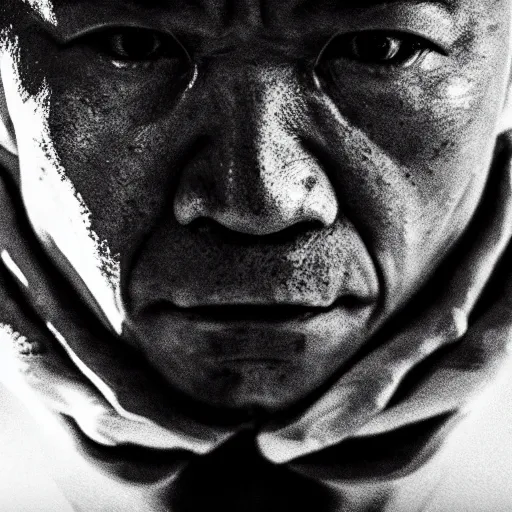 Prompt: minoru suzuki after a match, black and white, photographic, photoreal, in the style of Stanley Kubrick, 4k, award-winning, rendered in Octane, rendered in Unreal engine