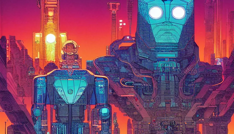 Image similar to the origine of cybertimes, metahumans and androids, fractals, cyberpunk, visual development by jean giraud and josan gonzales, dynamic lighting