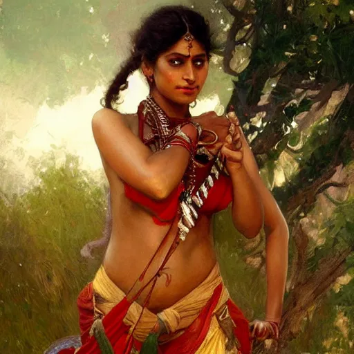 Image similar to a fit indian woman. highly detailed painting by gaston bussiere, craig mullins, j. c. leyendecker 8 k