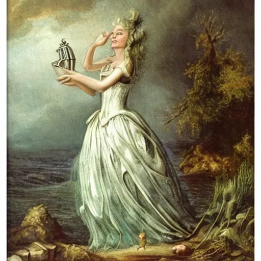 Prompt: A 18th century, messy, silver haired, (((mad))) elf princess (similar to young Kate Winslet), dressed in a ((ragged)), wedding dress, is ((drinking a cup of tea)). Everything is underwater and floating. Greenish blue tones, theatrical, (((underwater lights))), high contrasts, fantasyconcept art, inspired by John Everett Millais's Ophelia