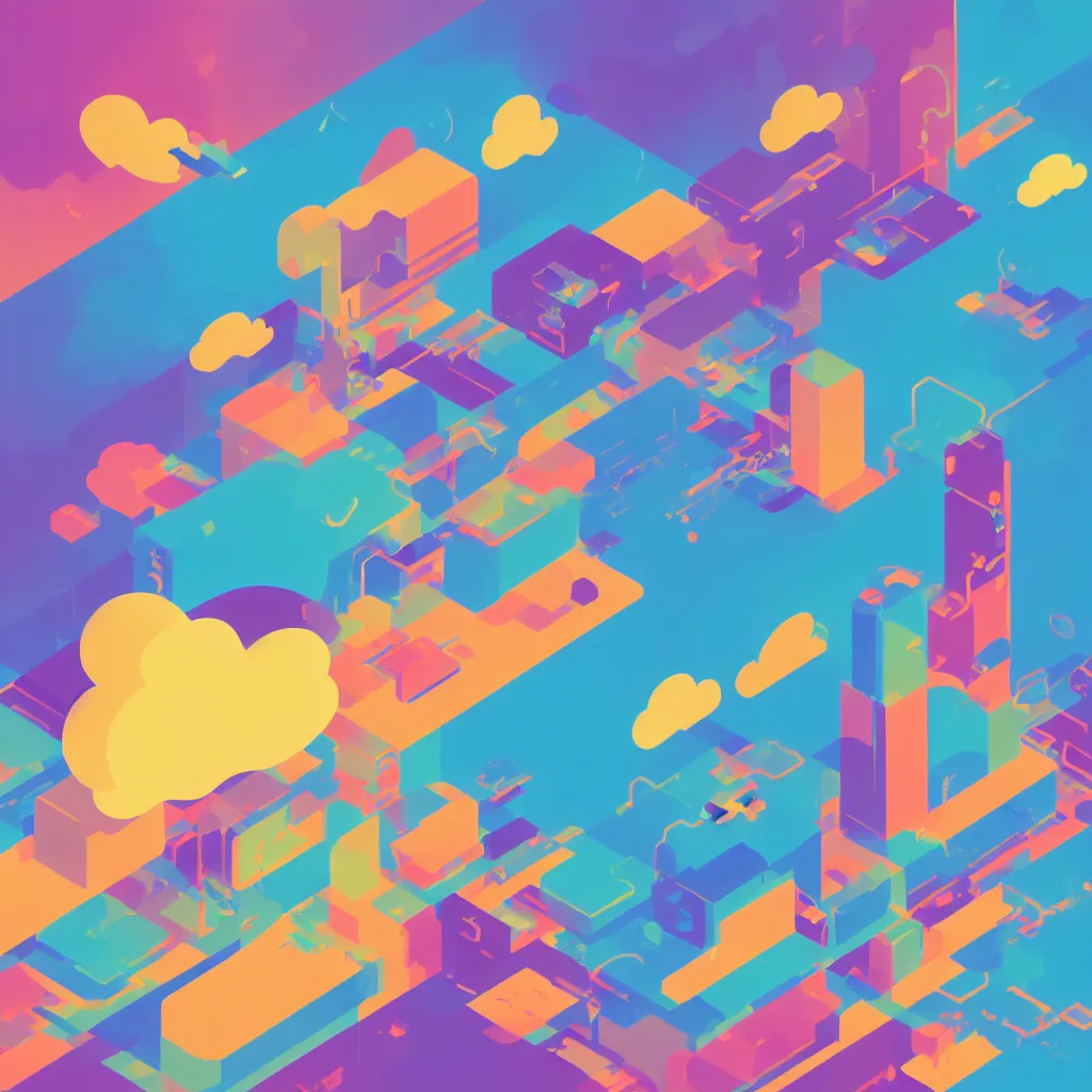 Image similar to a simple micro-service deployed to a public cloud, security, attack vector, trending on Artstation, painting by Jules Julien, Leslie David and Lisa Frank, muted colors with minimalism