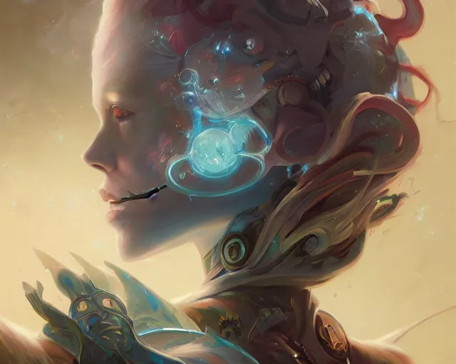 Image similar to portrait of a beautiful cybernetic emanation from angelarium, by pete mohrbacher and artgerm and wlop, digital art, highly detailed, intricate, fantasy, mystical, Trending on Artstation HQ, deviantart, unreal engine, 4K UHD image