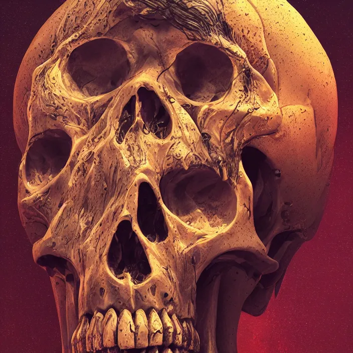Image similar to a human skull, melting. intricate abstract. intricate artwork. by Tooth Wu, wlop, beeple, dan mumford. octane render, trending on artstation, greg rutkowski, coherent, symmetrical artwork. cinematic, hyper realism, high detail, octane render, 8k, depth of field, bokeh. iridescent accents