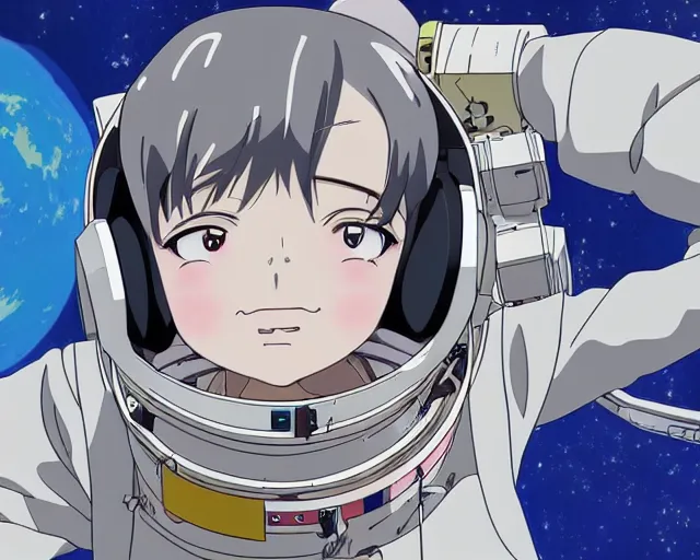 Image similar to anime visual of a female astronaut ; official media ; animated by hajime yatate ; by shinichiro watanabe