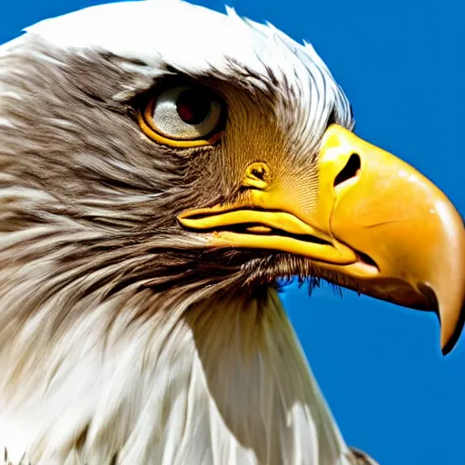 Image similar to extremely detailed cartoon eagle looking directly into camera