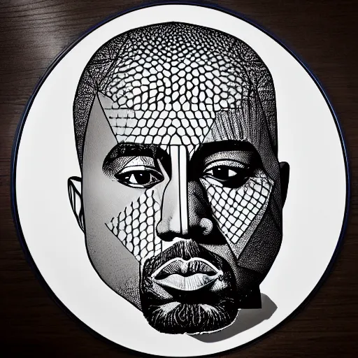 Image similar to Geometrically surreal Kanye, extremely high detail, photorealistic, intricate line drawings, dotart, album art in the style of James Jean