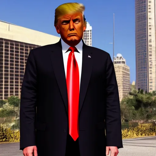 Prompt: donald trump as a GTA style character on a loading screen, 4k, high detail, high-resolution photograph, professional photography, ultra-detail
