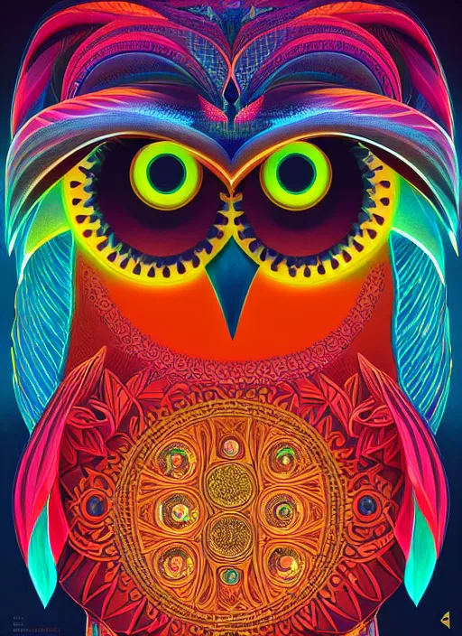 Image similar to symmetry!! product render poster vivid colors divine proportion owl, divine, glowing fog intricate, elegant, highly detailed, digital painting, artstation, concept art, smooth, sharp focus, illustration,