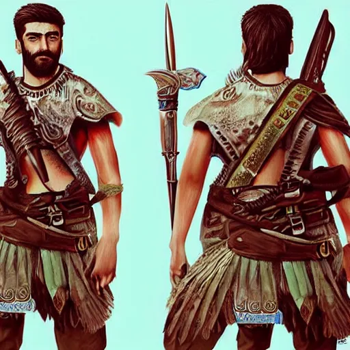 Image similar to kurdish male warrior, highly detailed, digital painting, artstation, concept art, sharp focus, illustration, incredibly strong and handsome